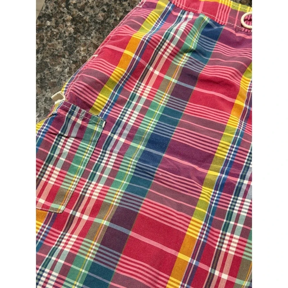 Polo Ralph Lauren Mens XL Plaid Swim Trunks Multi Color Cargo Pocket Mesh‎ Lined